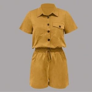 SHEIN LUNE Women's Casual Solid Color Pocket Romper, Summer